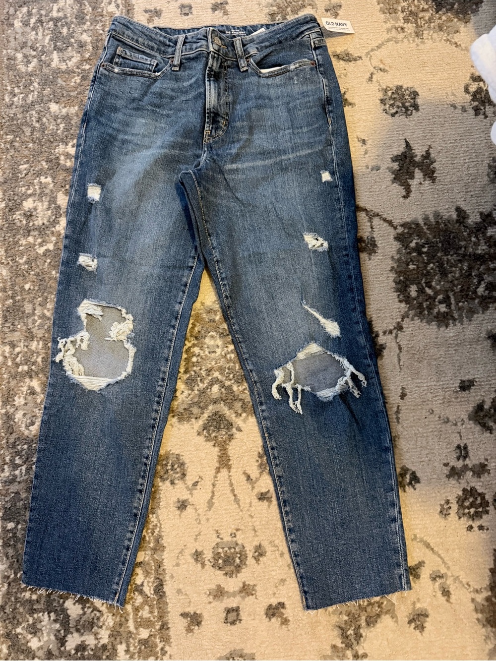 Old Navy Women's Distressed Straight-Leg Jeans - Dark Blue